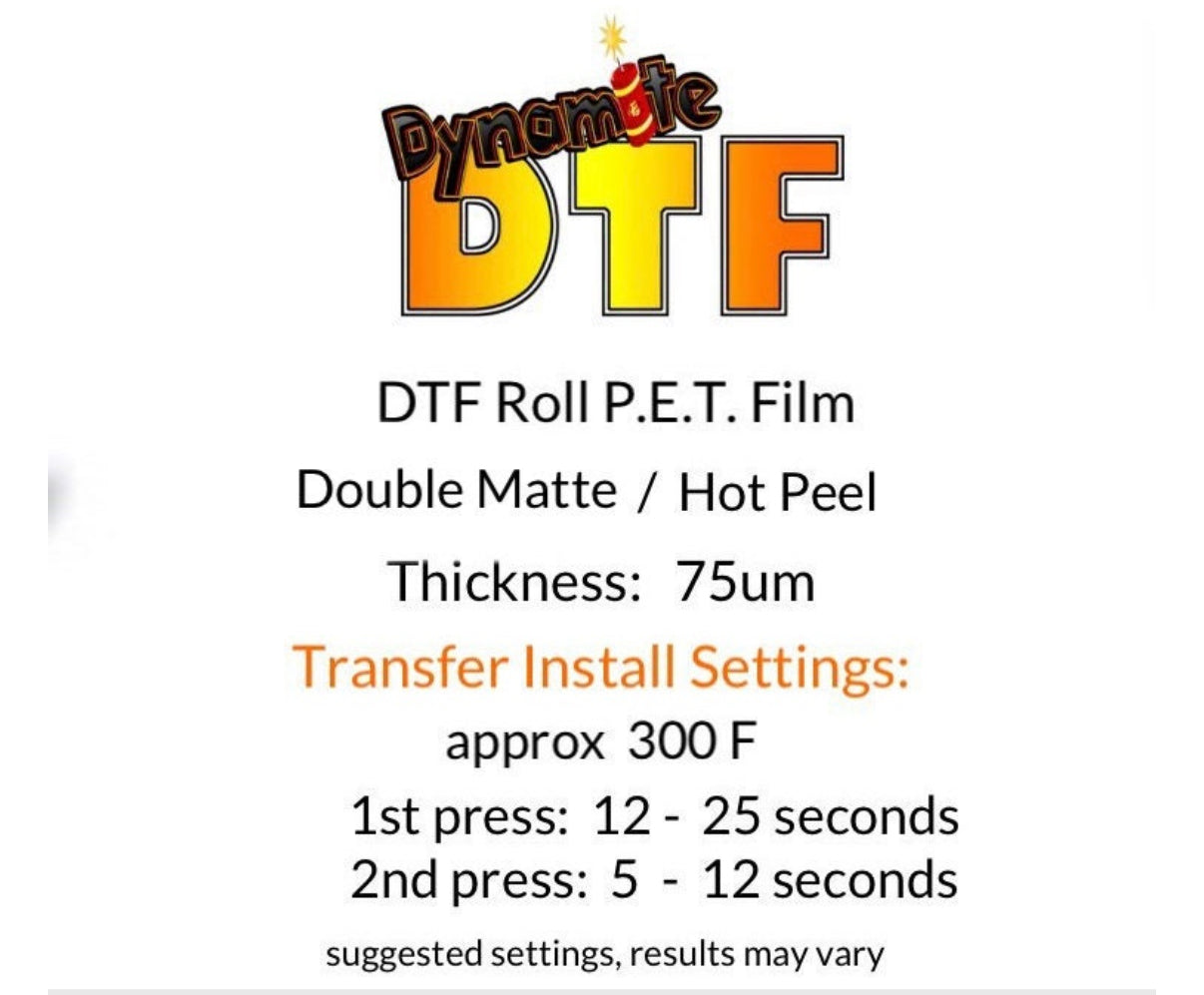 12” Double Matte HOT Peel DTF Roll PET Film - 12 inches x 328 feet (30cm x 100m).