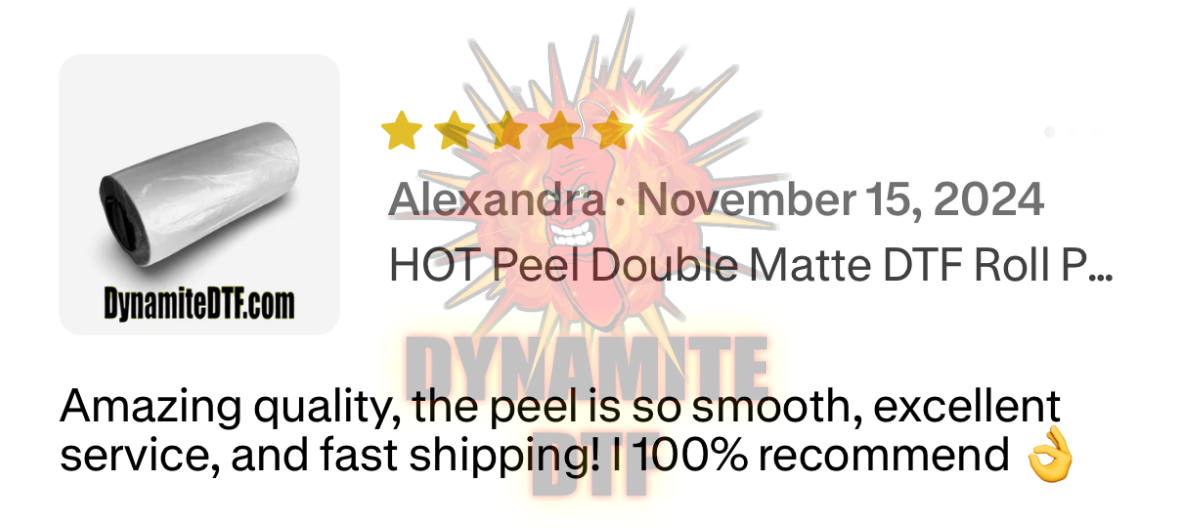 12” Double Matte HOT Peel DTF Roll PET Film - 12 inches x 328 feet (30cm x 100m).