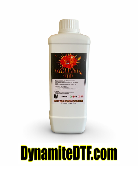 Dynamite DTF White Ink 1 liter bottle with syringe