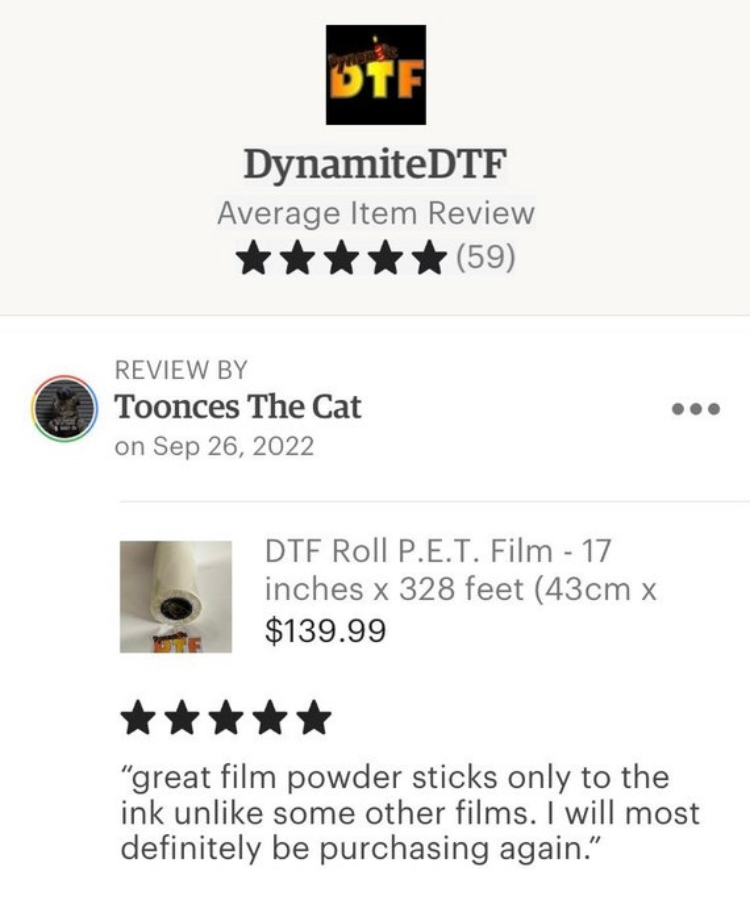 COLD Peel. DTF Roll P.E.T. Film - 17 inches x 328 feet (43cm x 100m)