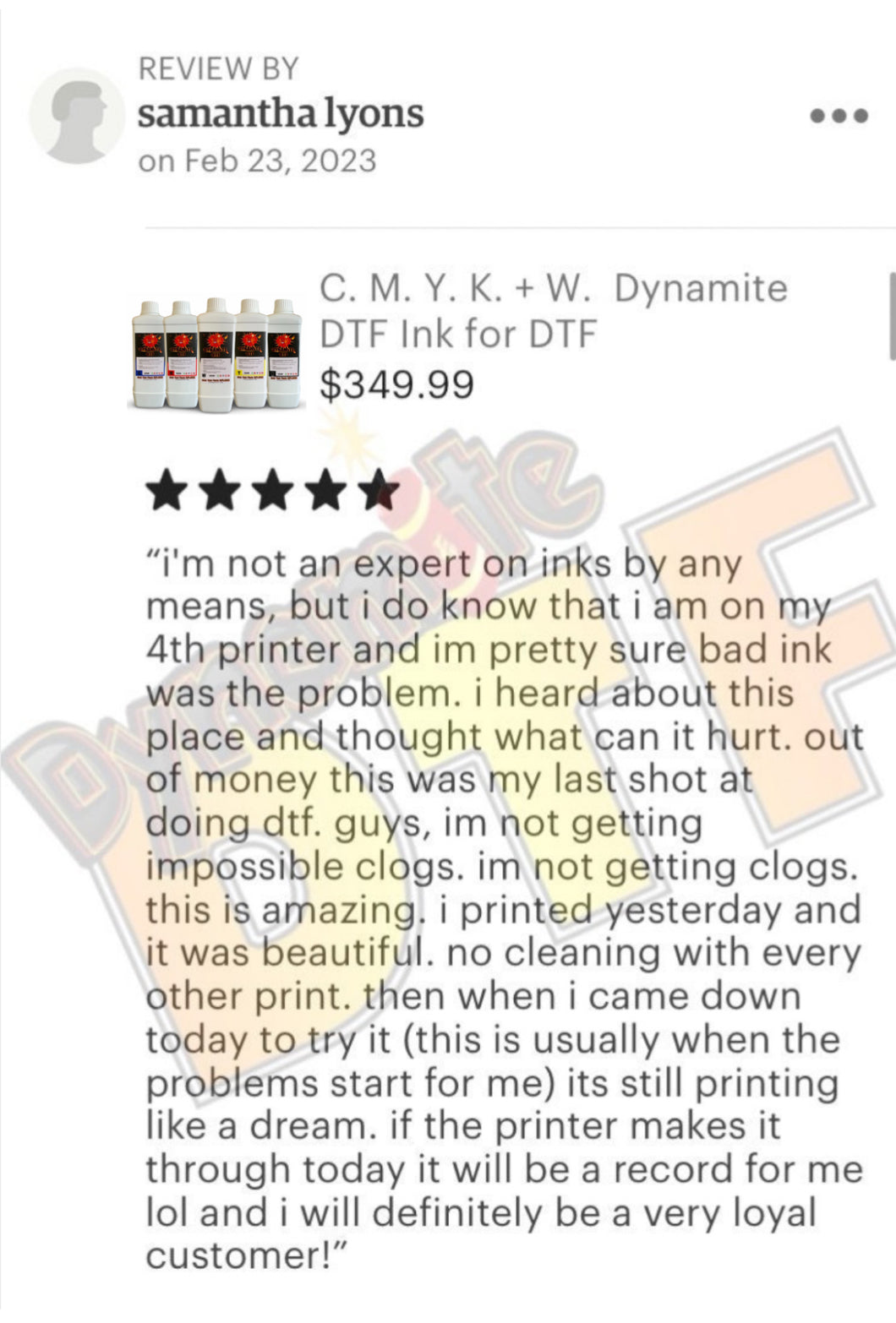 YELLOW Dynamite DTF Ink for DTF Printers,Epson Printer, (1) 1 liter bottle YELLOW.