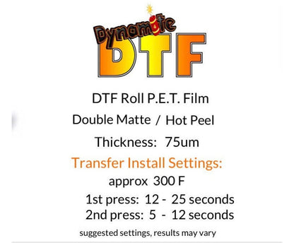 12” Double Matte HOT Peel DTF Roll PET Film - 12 inches x 328 feet (30cm x 100m).