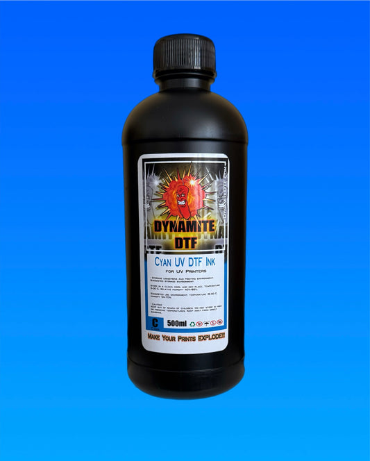 UV Cyan Dynamite DTF UV Ink for UV DTF Printers,Epson Printer, (1) - 500ml bottle. Cyan.