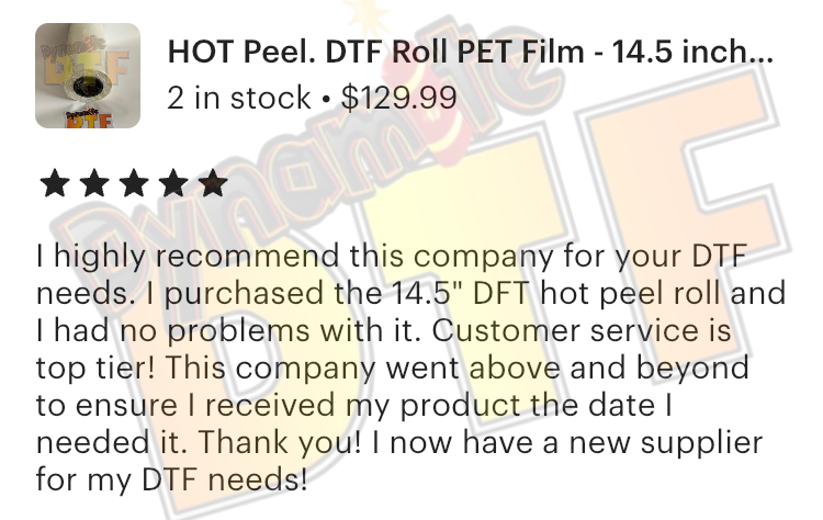 HOT Peel. Double Matte. DTF Roll PET Film - 14.5 inches x 328 feet (37cm x 100m)