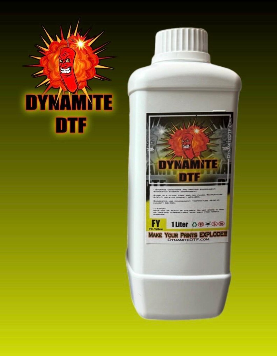Dynamite DTF Fluorescent Yellow DTF ink, 1 liter bottle