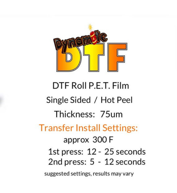 HOT PEEL Dynamite DTF PET Film 13 inch X 19 inch Sheet for Heat Transfers.  - A3+ size. 10, 25, 50 or 100 sheet quantities.